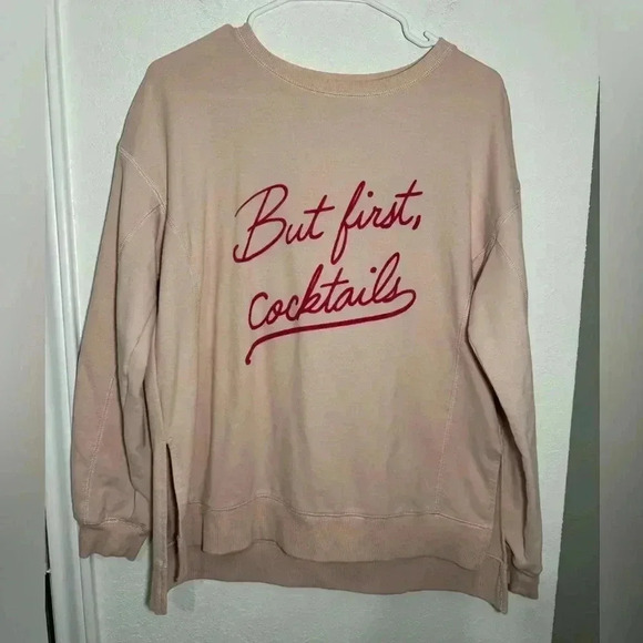 Wildfox Henley But First Cocktails Statement Long Sleeveve Pullover Sweater Sz M - Picture 2 of 12